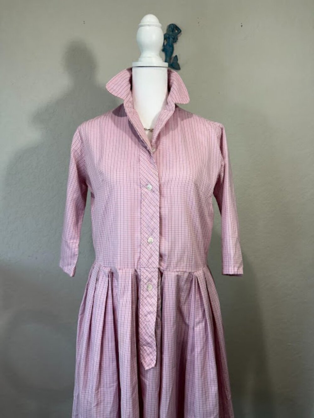 Vintage 70s Pink Cotton Midi Dress size 8